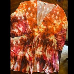 ONE WORLD Orange and Pink Tie-Dye Open Front Kimono